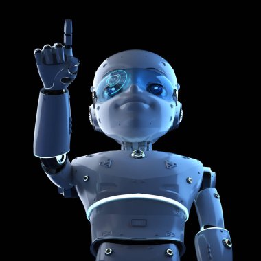 Çizgi film karakteri parmak uçlu sevimli robot veya yapay zeka robotu