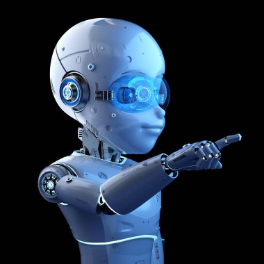 Çizgi film karakteri parmak uçlu sevimli robot veya yapay zeka robotu