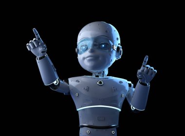 Çizgi film karakteri parmak uçlu sevimli robot veya yapay zeka robotu