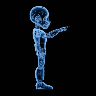 Çizgi film karakteri parmak uçlu 3D X-ray sevimli robot ya da yapay zeka robotu