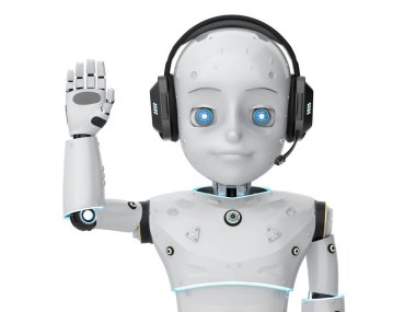 Çizgi film karakteri tebrikleri olan 3 boyutlu sevimli robot ya da yapay zeka robotu