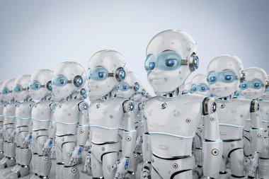 Çizgi film karakteri olan 3D sevimli robot grubu 