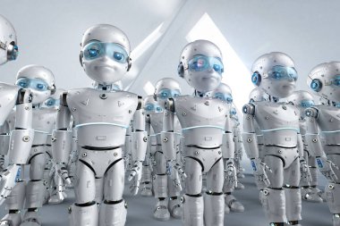Çizgi film karakteri olan 3D sevimli robot grubu 