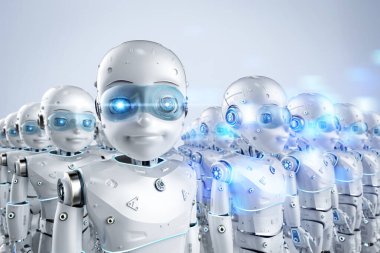 Çizgi film karakteri olan 3D sevimli robot grubu 