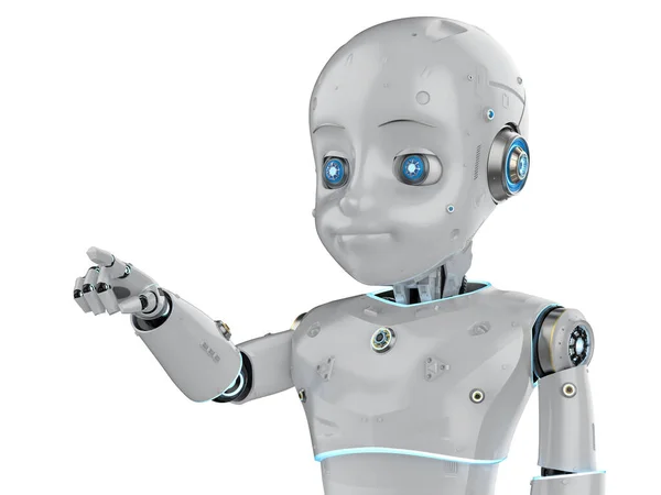Renderelés Aranyos Robot Vagy Mesterséges Intelligencia Robot Rajzfilm Karakter Ujj — Stock Fotó
