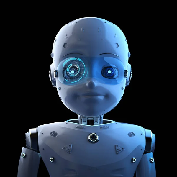 3d rendering cute robot or artificial intelligence robot with cartoon characterwith graphic display