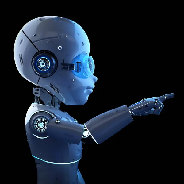 Renderizado Robot Lindo Robot Inteligencia Artificial Con Caricatura Dedo Carácter —  Fotos de Stock