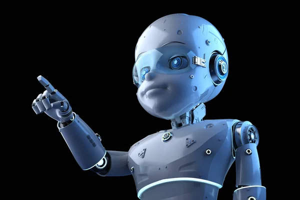 Redarea Robot Drăguț Sau Robot Inteligență Artificială Punct Deget Caractere — Fotografie, imagine de stoc
