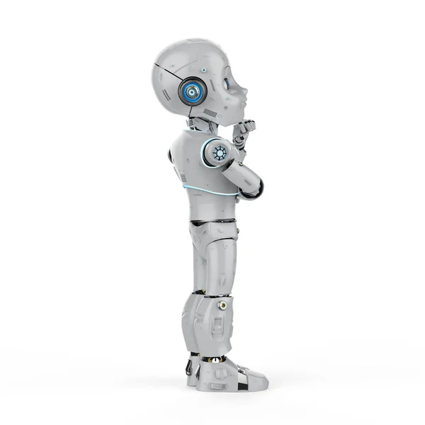 Renderowania Cute Robot Lub Sztuczna Inteligencja Robot Postacią Kreskówek Myślenia — Zdjęcie stockowe
