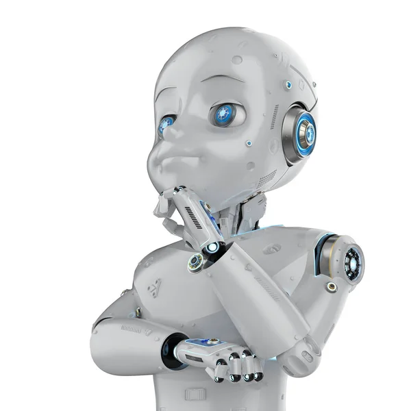 Renderowania Cute Robot Lub Sztuczna Inteligencja Robot Postacią Kreskówek Myślenia — Zdjęcie stockowe
