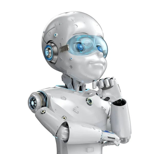 Rendering Cute Robot Artificial Intelligence Robot Cartoon Character Thinking Analyze — Stock Photo, Image