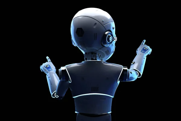 3d rendering cute robot or artificial intelligence robot with cartoon character finger point