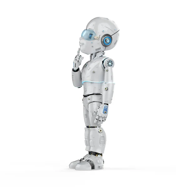 Rendering Aranyos Robot Vagy Mesterséges Intelligencia Robot Rajzfilm Karakter Gondolkodás — Stock Fotó