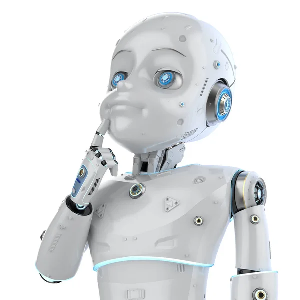 Rendering Cute Robot Artificial Intelligence Robot Cartoon Character Thinking Analyze — Stock Photo, Image