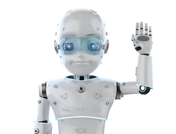 3D渲染可爱机器人或带有卡通人物问候语的人工智能机器人 — 图库照片