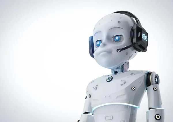 Renderizado Robot Lindo Robot Inteligencia Artificial Con Los Auriculares Desgaste —  Fotos de Stock