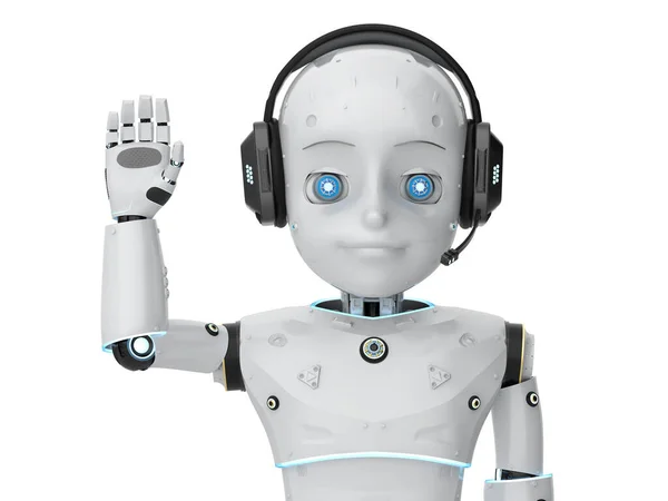 Απόδοση Χαριτωμένο Ρομπότ Τεχνητή Νοημοσύνη Ρομπότ Χαιρετισμό Χαρακτήρα Κινουμένων Σχεδίων — Φωτογραφία Αρχείου