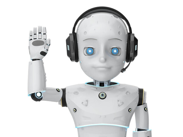 Rendering Cute Robot Artificial Intelligence Robot Cartoon Character Greeting — Stock Photo, Image