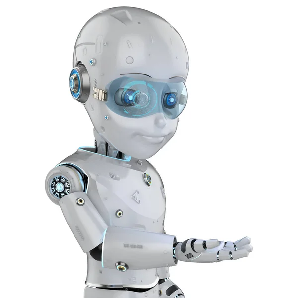Renderowania Cute Robot Lub Sztuczna Inteligencja Robot Kreskówek Postać Otwarta — Zdjęcie stockowe