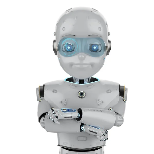 Rendering Cute Robot Artificial Intelligence Robot Cartoon Character Folded Arms — Stock Photo, Image