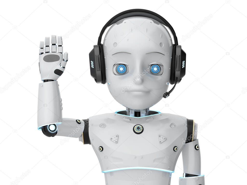 3d rendering cute robot or artificial intelligence robot with cartoon character greeting