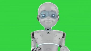 Yeşil ekranda çizgi film karakteri olan sevimli robot.
