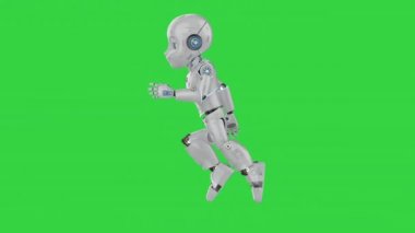 Yeşil ekranda çizgi film karakteri olan sevimli robot.