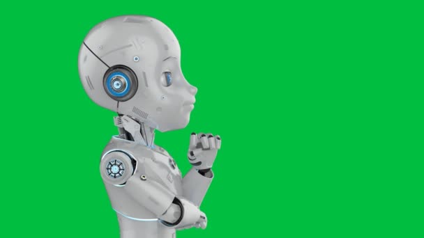 Rendering Niedlicher Roboter Oder Künstlicher Intelligencerobot Mit Zeichentrickfigur Schauen Sich — Stockvideo