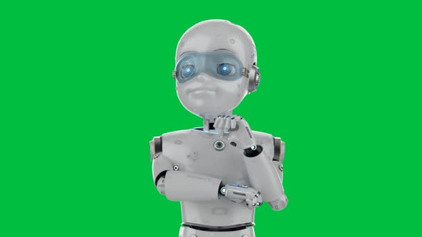 Rendering Cute Robot Artificial Intelligencerobot Cartoon Character Look Think Green — Stock Video