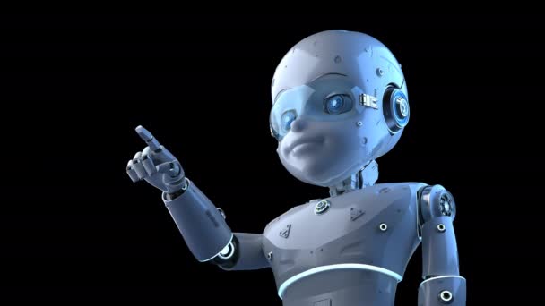 Απόδοση Χαριτωμένο Ρομπότ Τεχνητή Intelligencerobot Κινούμενα Σχέδια Χαρακτήρα Δάχτυλο Σημείο — Αρχείο Βίντεο