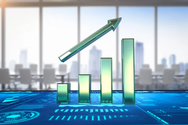 3d rendering growth bar graph with graphic display in office