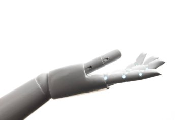 Beyaz robot eli açık hareket beyaz arkaplanda izole