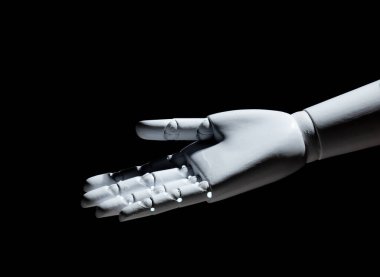 Beyaz robot eli açık hareket siyah arkaplanda izole