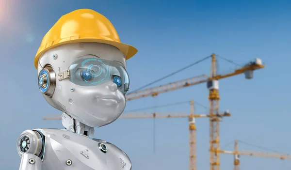 3d rendering engineer robot wearing yellow safety helmet