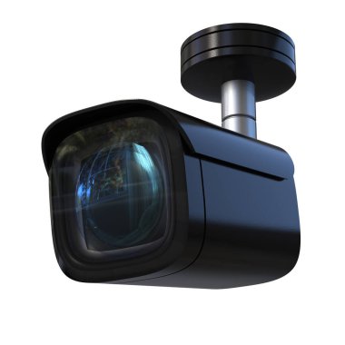 3D görüntüleme güvenlik kamerası veya CCTV kamerası beyaza izole edildi