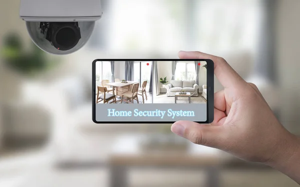 Rendering Mobile Connettersi Con Telecamera Sicurezza Domestica — Foto Stock