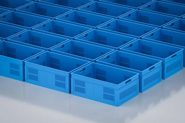 Rendering Group Blue Plastic Crates White Background Stock Image