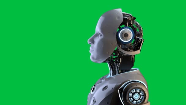 Renderização Cyborg Robô Vista Lateral Isolado Fundo Tela Verde Imagens — Vídeo de Stock