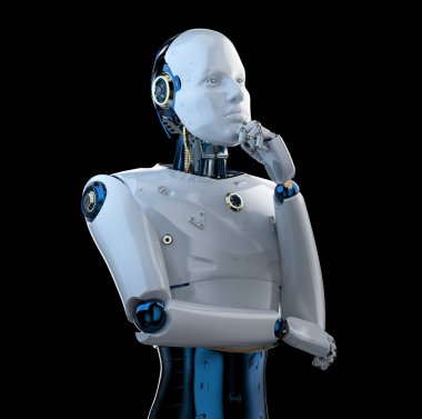 3D görüntüleme yapay zeka robotu veya cyborg analiz ya da siyah üzerinde izole edilmiş hesaplama