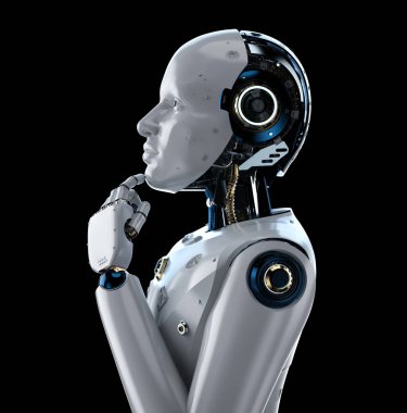 3D görüntüleme yapay zeka robotu veya cyborg analiz ya da siyah üzerinde izole edilmiş hesaplama