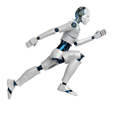 3D görüntüleme yapay zeka robotu veya cyborg hızlı hareket 