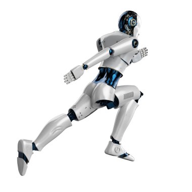 3D görüntüleme yapay zeka robotu veya cyborg hızlı hareket 