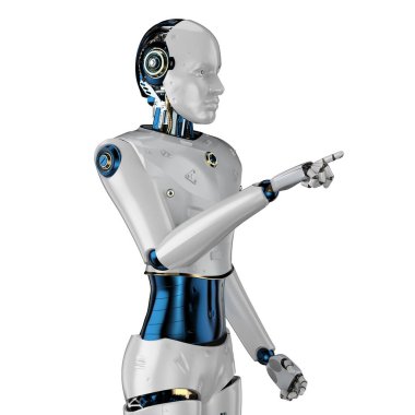 3D görüntüleme yapay zeka robotu veya cyborg parmak izi beyaz arkaplanda izole edildi