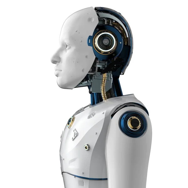 Renderowanie Sztuczna Inteligencja Robot Lub Cyborg Izolowane Białym Tle — Zdjęcie stockowe