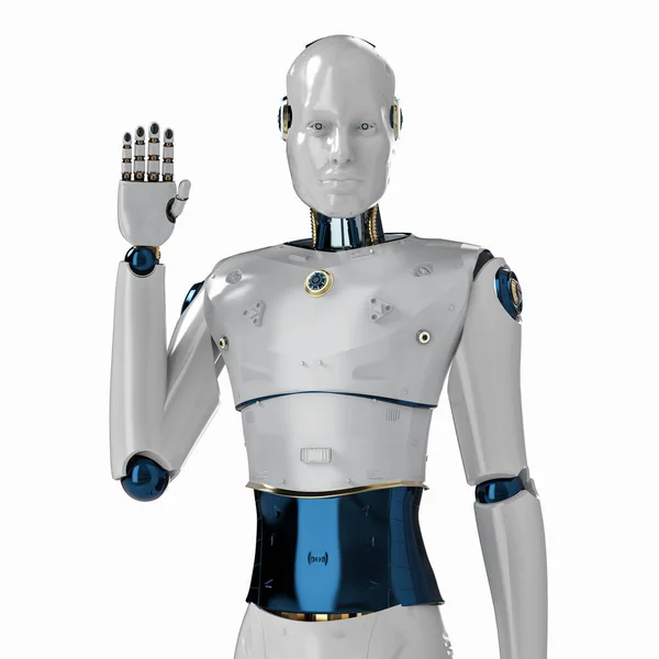 Renderizado Robot Inteligencia Artificial Mano Cyborg Para Saludar — Foto de Stock