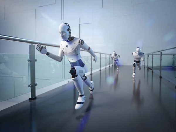 3Dレンダリング競争の中で人工知能ロボットやサイボーグ — ストック写真