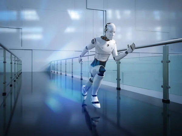 Renderowanie Sztuczna Inteligencja Robot Lub Cyborg Szybki Ruch — Zdjęcie stockowe