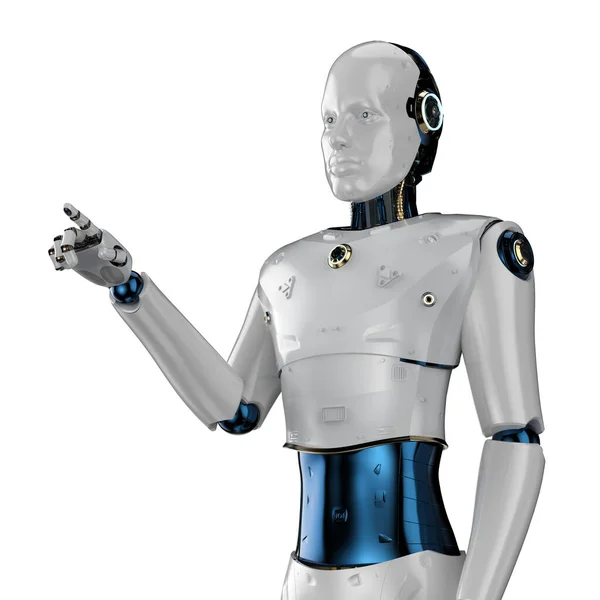 Renderizado Robot Inteligencia Artificial Punto Dedo Cyborg Aislado Sobre Fondo —  Fotos de Stock