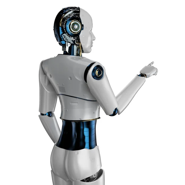 Rendering Robot Intelligenza Artificiale Punto Dito Cyborg Isolato Sfondo Bianco — Foto Stock