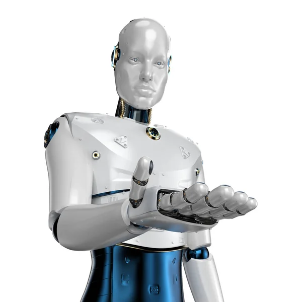 Redare Robot Inteligență Artificială Sau Cyborg Mână Deschisă Izolată Fundal — Fotografie, imagine de stoc